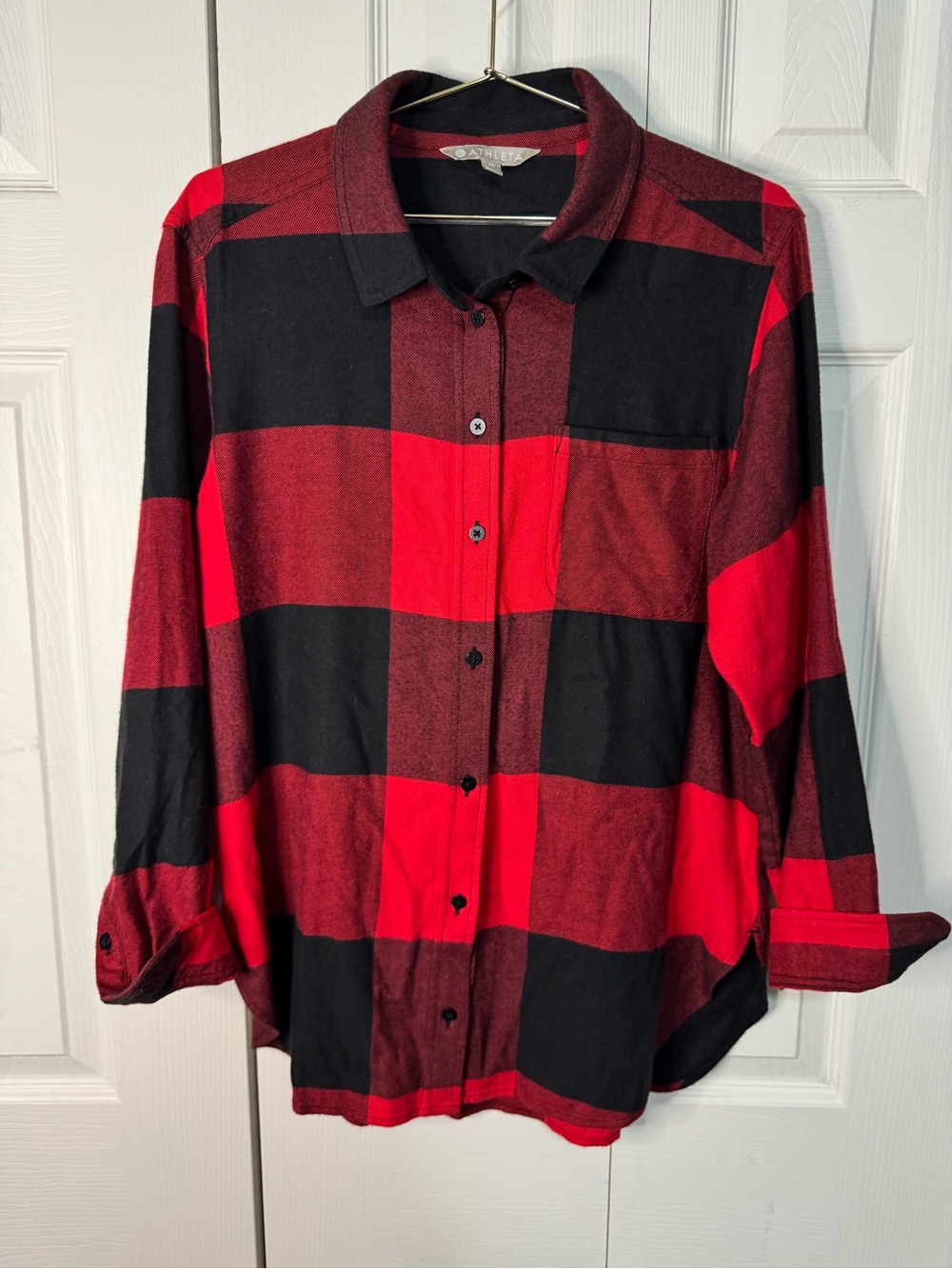 Athleta Heat Gen Red & Black Buffalo Plaid Button-Down Shirt